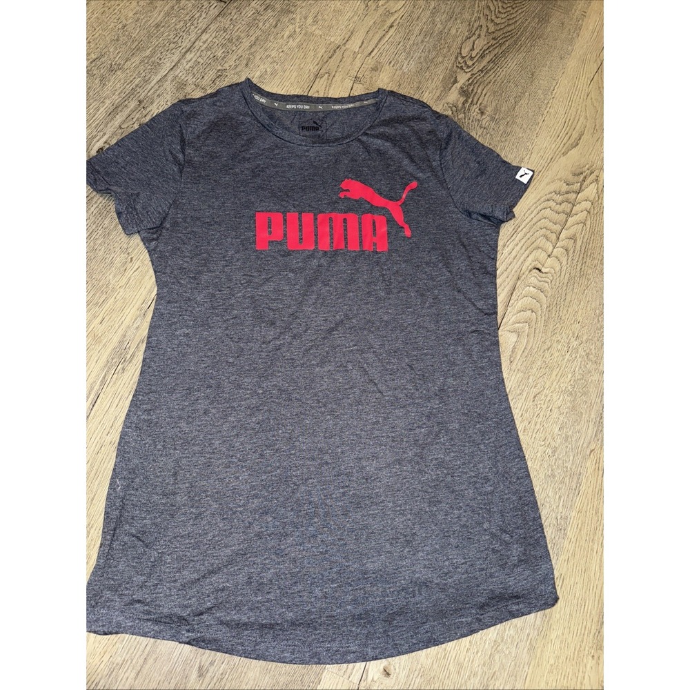 Puma gray T-shirt size large junior pink cat athletic keeps‎ you dry EUC